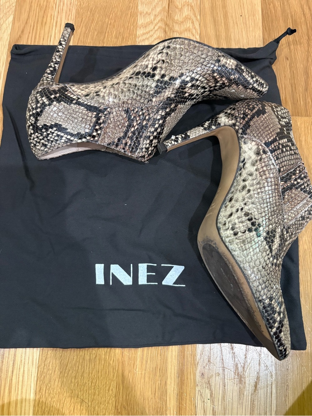 Pointed Toe Snake-Print Stiletto Booties - Python 8.5 - Picture 2 of 8